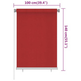 vidaXL Roleta zewnętrzna, 100x140 cm, czerwona, HDPE