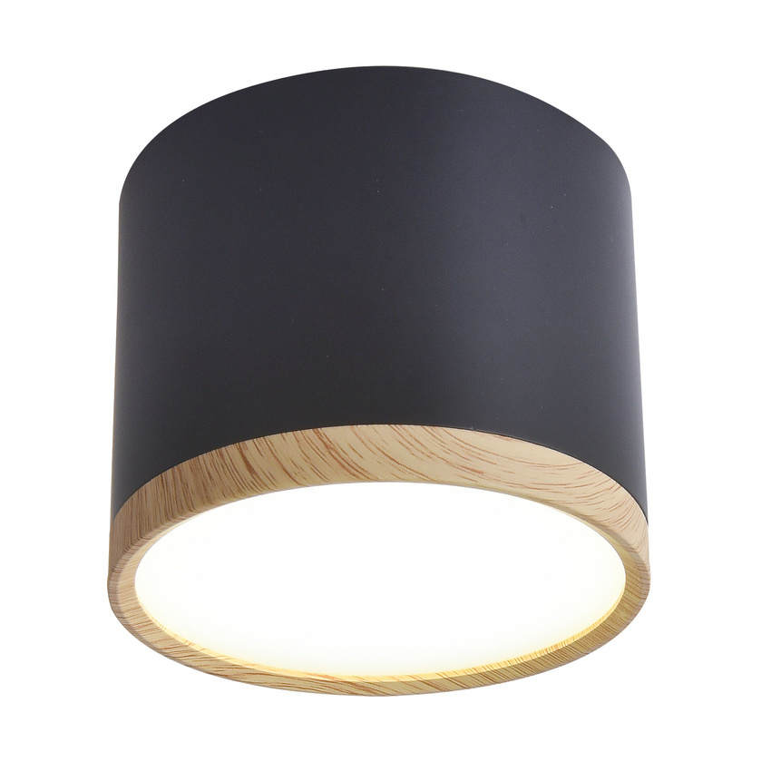 Lampa sufitowa tuba czarna drewniana okrągła LED zintegrowana Candellux