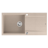 Zlewozmywak granitowy EVAN 146 XL  – jednokomorowy, wpuszczany, pearl beige/elementy stalowe, Quadron