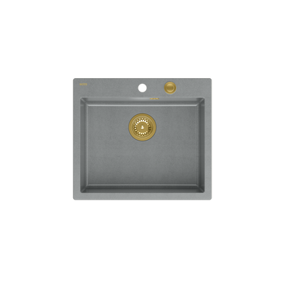 MORGAN 110 GraniteQ zlewozmywak silver stone z syfonem Push To Open kol. złoty 1-komorowy b/o + zaczepy 4 szt