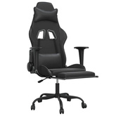 vidaXL Masujący fotel gamingowy z podnóżkiem, czarny, sztuczna skóra