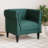 Fotel Chesterfield, ciemnozielony, obity tkaniną