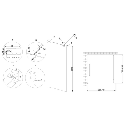Kabina walk-in ii 100x200cm ramka 8mm shiny-glass czarny AK-32-108-S Invena
