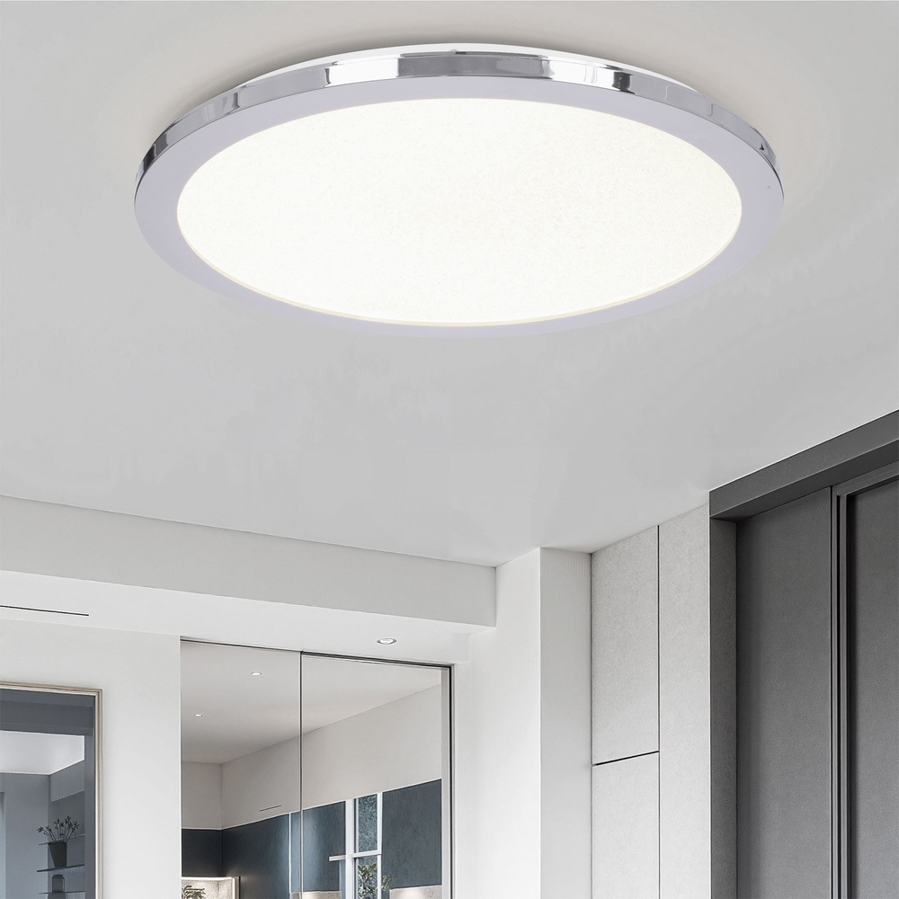 Plafon do łazienki PIXEL minimalistyczny – srebrny chromowany 40 cm - okrągły plafon LED z funkcją ściemniania 3000K 24W IP44