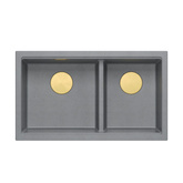 Zlewozmywak granitowy LOGAN 120 – dwukomorowy, podwieszany, silver stone/elementy złote, Quadron
