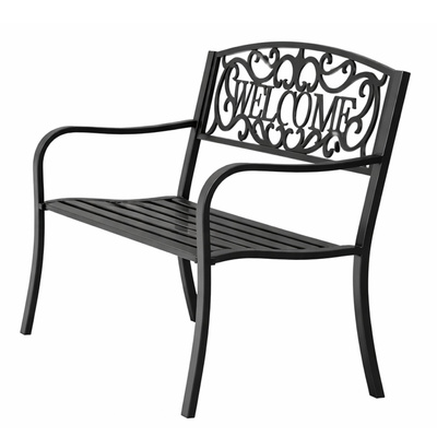 Ławka Ogrodowa Taras Ogród Park Metalowa Oparcie WELCOME Czarna 127 cm