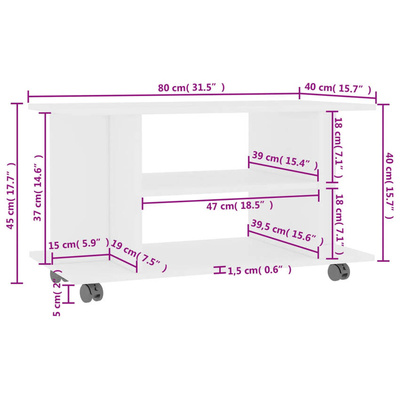 vidaXL Szafka pod TV, biała, 80x40x45 cm, materiał drewnopochodny