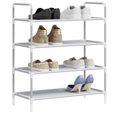 Stojak na buty z 4 półkami, metal i włóknina, srebrny