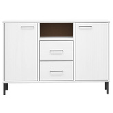 vidaXL Komoda OSLO, metalowe nóżki, biała, 113x40x77 cm, lite drewno
