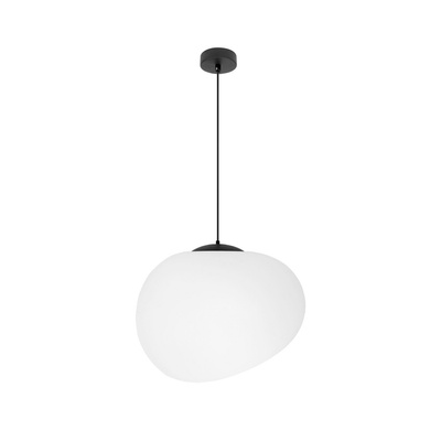 Lampa wisząca STONES 30 cm w stylu Japandi - z białym akrylowym kloszem inspirowanym kamieniem - minimalistyczne oświetlenie sufitowe do salonu E27