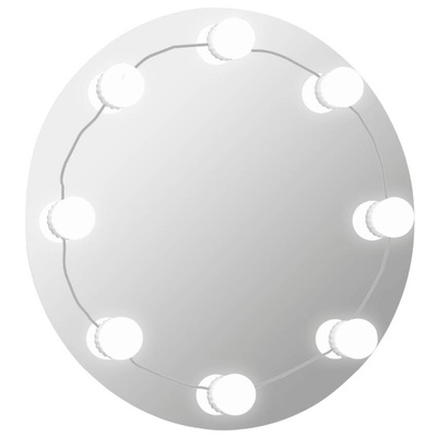 vidaXL Lustro ścienne z lampkami LED, bez ramy, okrągłe, szklane