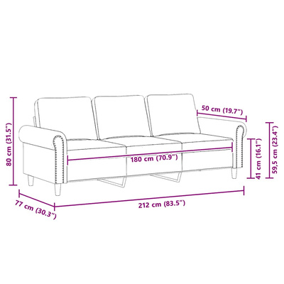 Sofa 3-osobowa, brązowa, 180 cm, tapicerowana aksamitem