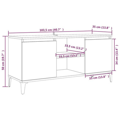 vidaXL Szafka pod TV, metalowe nóżki, przydymiony dąb, 103,5x35x50 cm