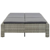 vidaXL 2-osobowy leżak z poduszką, szary, polirattanowy