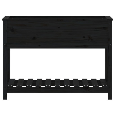 vidaXL Donica z półką, czarna, 111,5x34,5x81 cm, lite drewno sosnowe