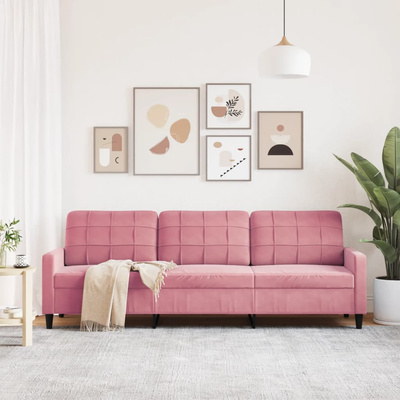 Sofa 3-osobowa, różowa, 210 cm, obita aksamitem