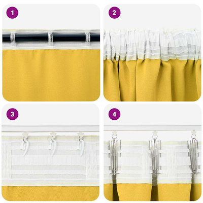 Firany blackout z kółkami 2 pcs Musztardowy Żółty 245 x 140 cm