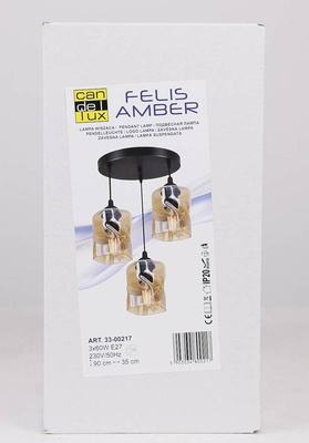 Lampa wisząca czarna/bursztynowa talerz 3xE27 Felis 33-00217