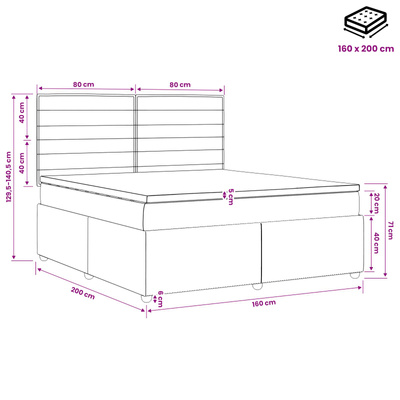 Łóżko z box spring LED z materacem kremowy 160 x 200 cm tkanina