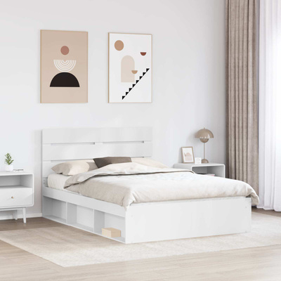 Ramka łóżka Z zagłówkiem Biały 140 x 190 cm Lite drewno sosnowe