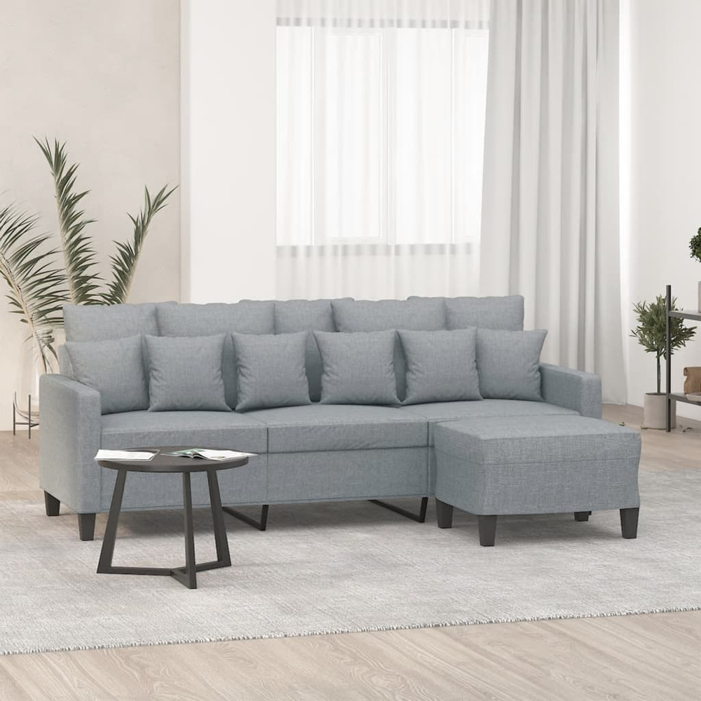 3-osobowa sofa z podnóżkiem, jasnoszara, 180 cm, tkaniną