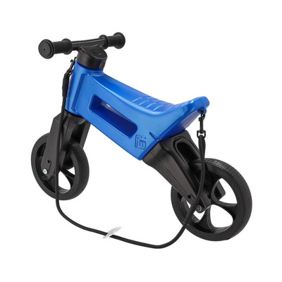 FWRider Super Sport  516521 Kolor: Blue Metallic / Niebieski metaliczny z czarnymi felgami Rowerek biegowy Jeździk 2w1 Ciche koła + Pasek do noszenia dla Rodzica