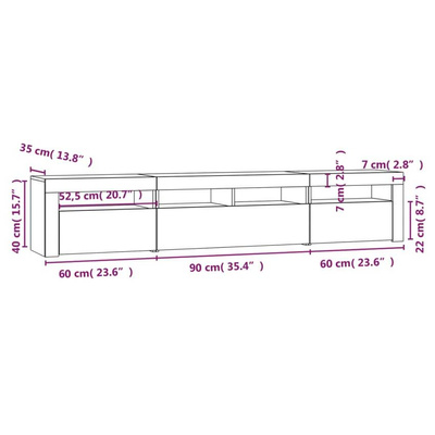 vidaXL Szafka pod TV z oświetleniem LED, przydymiony dąb, 210x35x40 cm