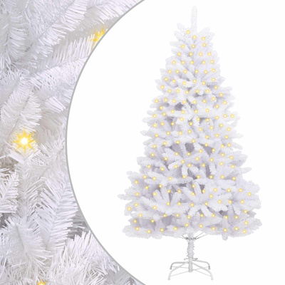 Sztuczna choinka z 300 diodami LED Biały 210 cm PVC i Metal