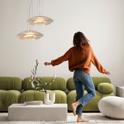 Lampa wisząca Ombre 34 szklana klosz bursztynowy biały pojedyncza GX53