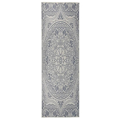 vidaXL Dywan zewnętrzny o płaskim splocie, 80x250 cm, niebieski wzór