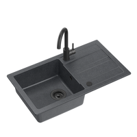 GO- MAX CZARNY zlewozmywak granitowy 1-k z/o (77x44x17,5) + bateria very black + syfon manualny z zaślepką very black