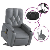 vidaXL Podnoszony fotel masujący, rozkładany, szary, ekoskóra