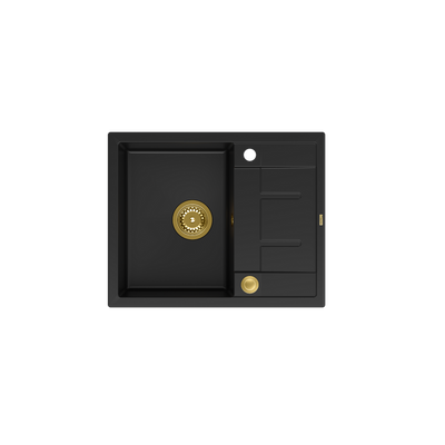 MORGAN 116 GraniteQ zlewozmywak pure carbon z syfonem Push To Open kol. złoty 1-komorowy z/o + zaczepy 4 szt