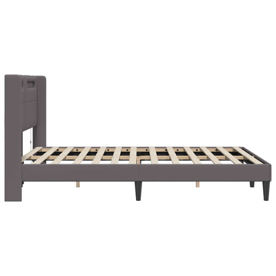 Ramka łóżka z paskami LED Szary 160 x 200 cm Ekoskóra