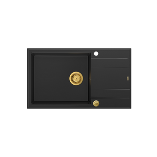 EVAN 136 XL GraniteQ zlewozmywak z syfonem Push To Open 1-komorowy z/o (860x500x210; kom. 420x490) pure carbon / elementy złote