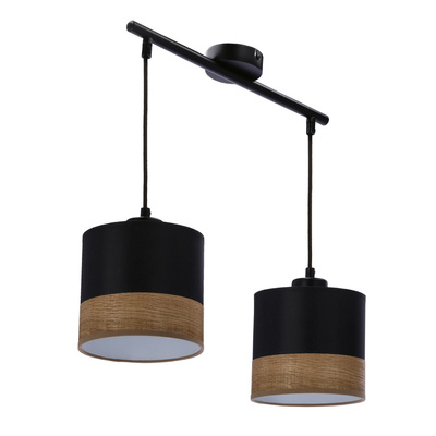 Porto lampa wisząca czarny 2x60w e27 abażur czarny+fornir