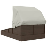 vidaXL Leżak ze składanym dachem, brązowy, 200x114x128 cm, polirattan