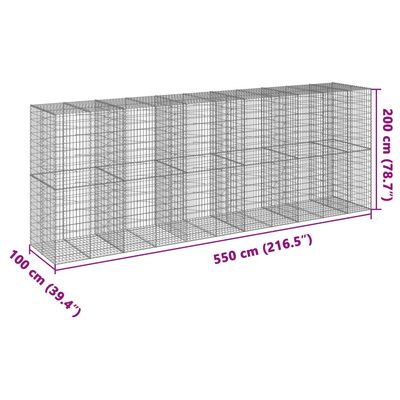 Kosz gabionowy z pokrywą, 550x100x200 cm, galwanizowane żelazo