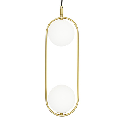Lampa wisząca CORDEL elegancka - złoty mosiądz z białymi kloszami kulkami - nowoczesne oświetlenie salonu 2x G9 LED