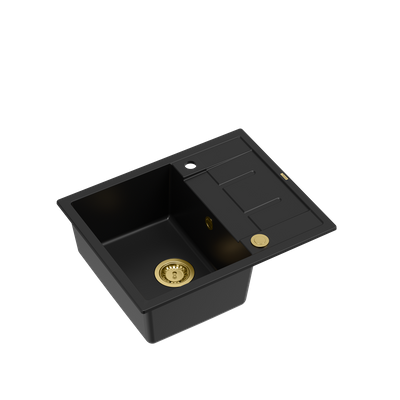 MORGAN 116 GraniteQ zlewozmywak pure carbon z syfonem Push To Open kol. złoty 1-komorowy z/o + zaczepy 4 szt