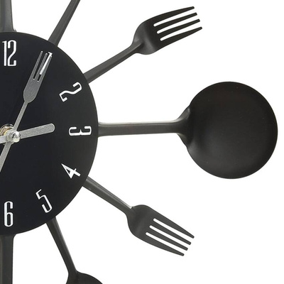 vidaXL Zegar ścienny z łyżek i widelców, czarny, 40 cm, aluminium