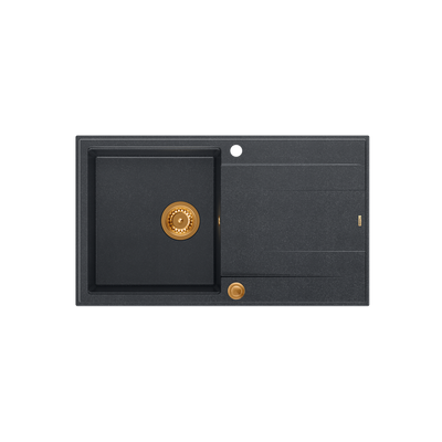 EVAN 111 GraniteQ zlewozmywak z syfonem i zaślepką 1-komorowy z/o (860x500x210) black diamond / elementy miedziane