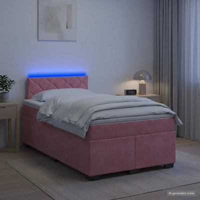 Łóżko Box Spring z materacem i LED różowy 120 x 200 cm Welur