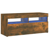 Szafka pod TV z oświetleniem LED, przydymiony dąb, 90x35x40 cm vidaXL