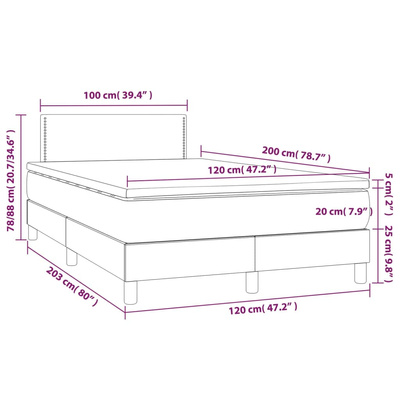 vidaXL Łóżko kontynentalne z materacem, jasnoszare, 120x200cm, aksamit model standard