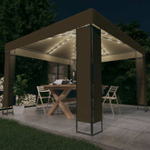 Altana z podwójnym dachem i sznurem lampek LED 3x3x2,7 m, taupe