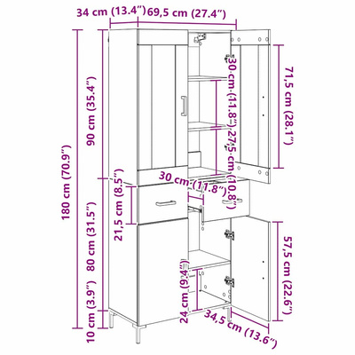 Highboard 2 szt. Czarny Dąb 69,5 x 34 x 180 cm