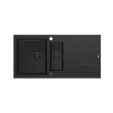 EVAN 156 GraniteQ zlewozmywak z syfonem Push To Open 1,5-komorowy z/o (1000x500x210; kom. 420x480) pure carbon / elementy pure carbon