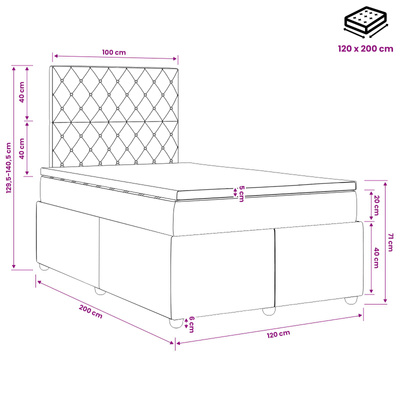 Łóżko z box spring LED z materacem niebieski 120 x 200 cm Welur