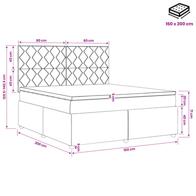 Łóżko z box spring LED z materacem kremowy 160 x 200 cm tkanina